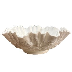 IMPERIAL GLASS ROSE MILK GLASS PATTERN - White Scallop CRIMPED BOWL - 9" ROUND